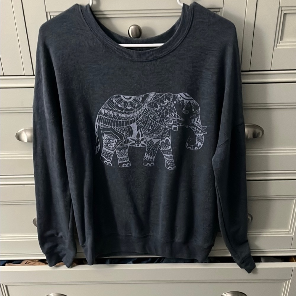 Zoe + Liv Gray Elephant Crewneck